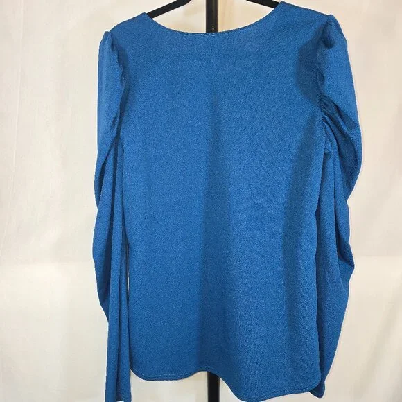 Plus Blue Puffed Long Sleeve Blouse - Picture 2 of 2